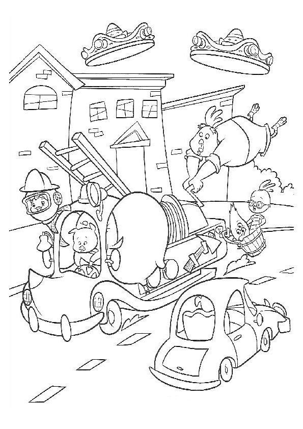 Coloriage d'un poulet joyeux dans un environnement de ferme
