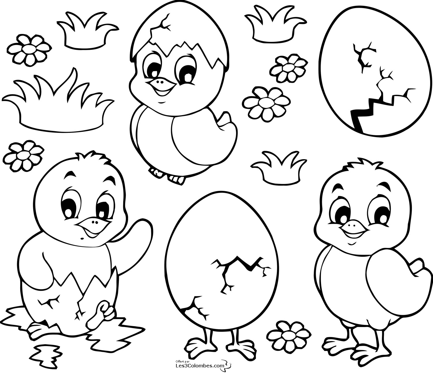 Un poussin joyeux au milieu de fleurs printanières