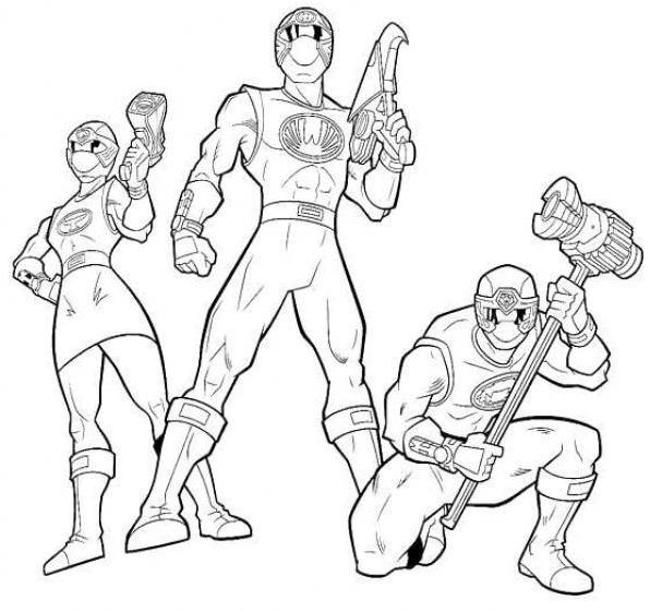 Coloriage des Power Rangers en action sur un fond dynamique