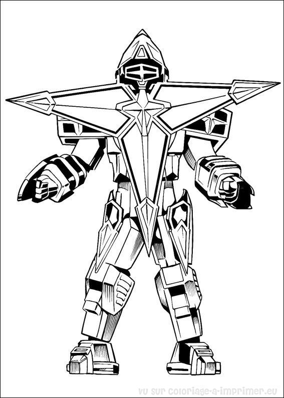 Coloriage des Power Rangers en pleine action contre un ennemi