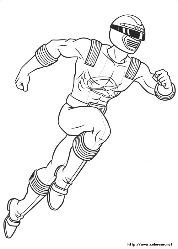 Coloriage des Power Rangers en action contre un ennemi dans un décor urbain
