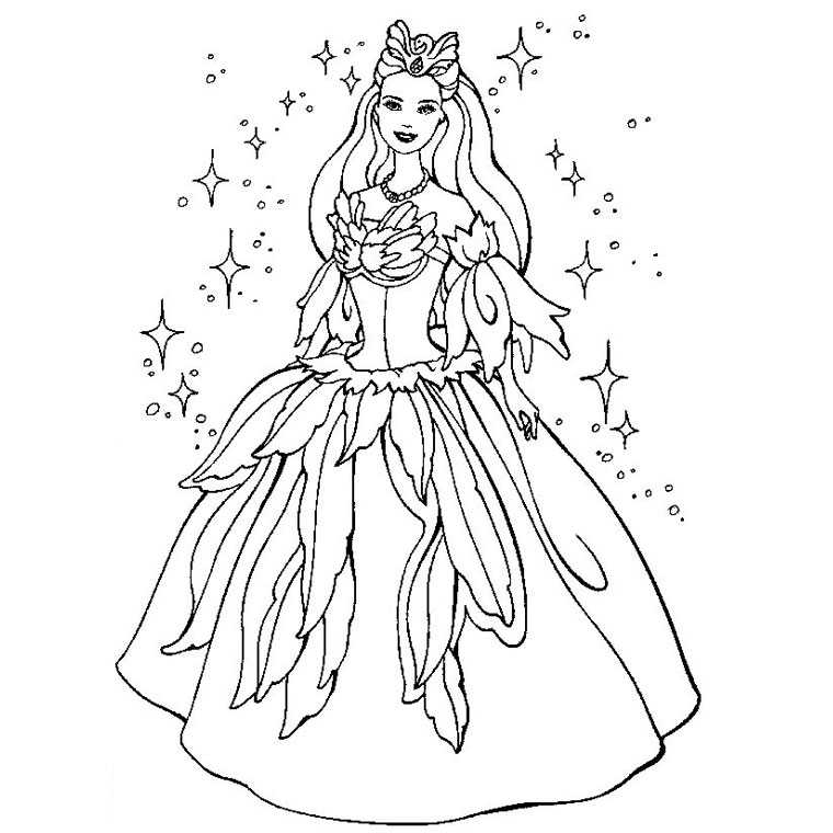 Coloriage d'une princesse dans un cadre naturel