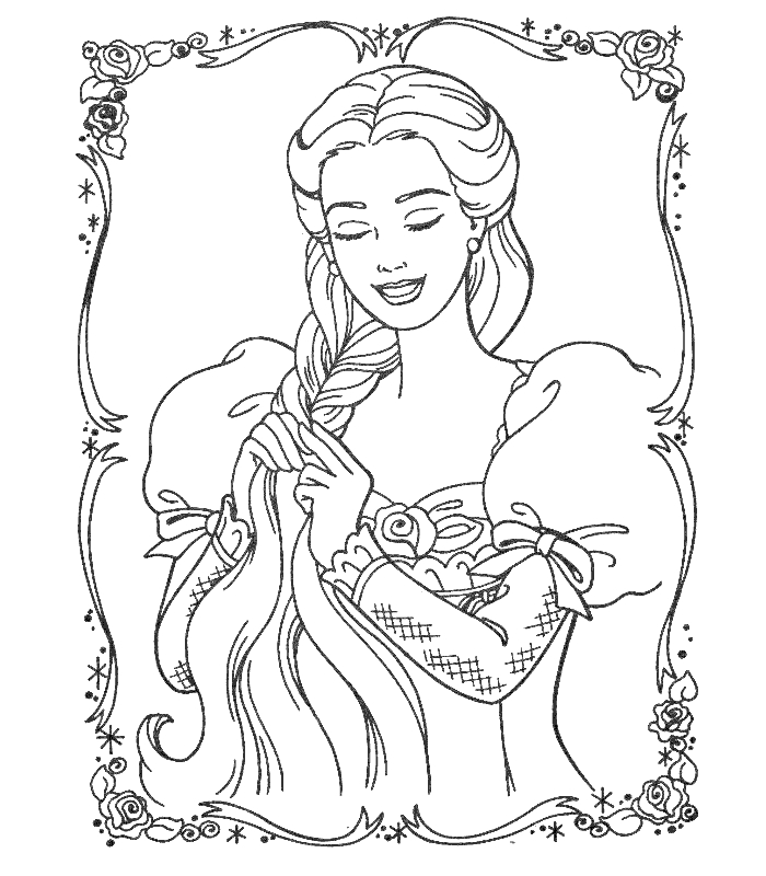 Coloriage d'une princesse dans son jardin fleuri