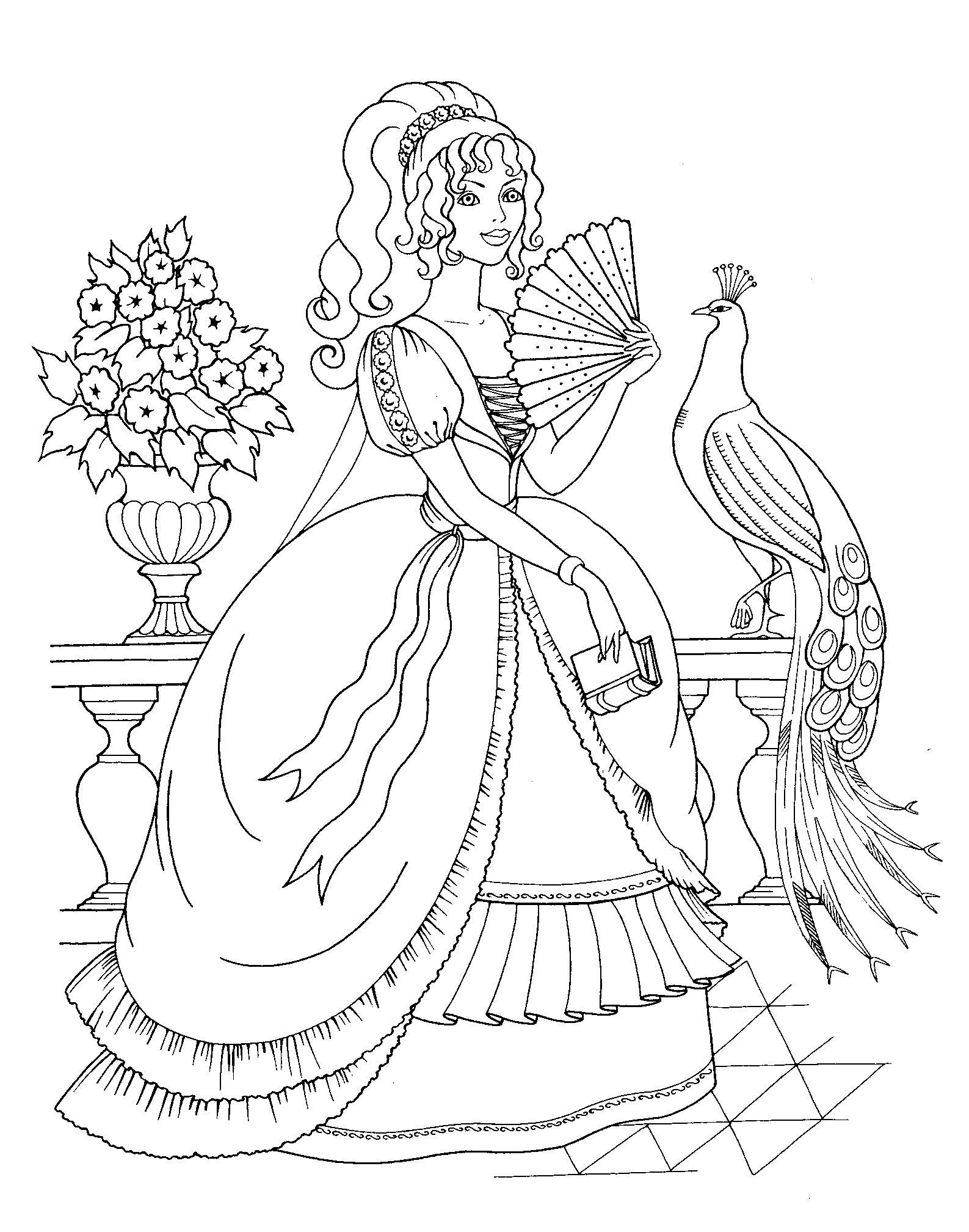 Princesse joyeuse avec sa robe et son château en arrière-plan