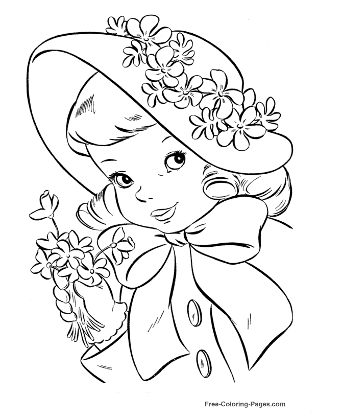 Coloriage d'une princesse dans un jardin luxuriant