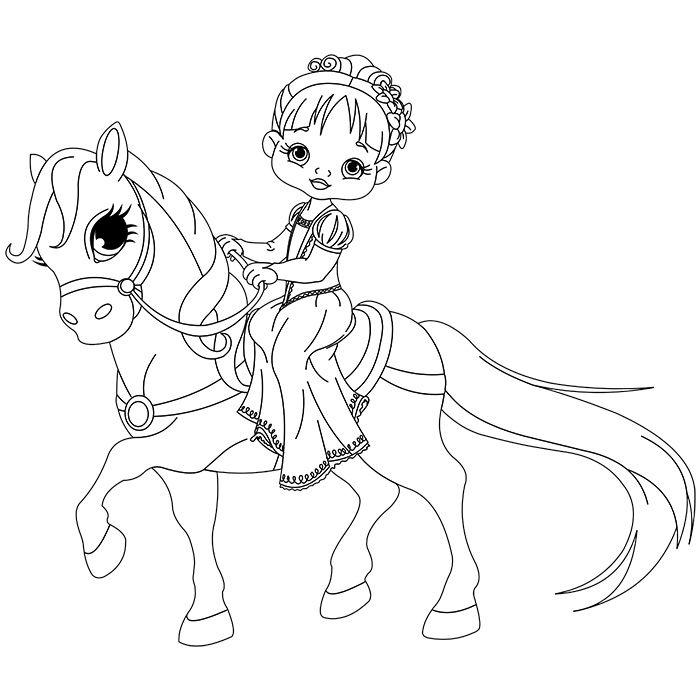 Coloriage d'une princesse avec un château et des éléments de la nature