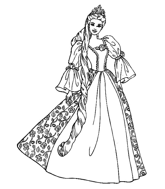 Coloriage d'une princesse dans un jardin fleuri