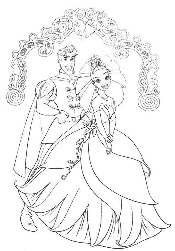 Coloriage d'une princesse dans un décor de château
