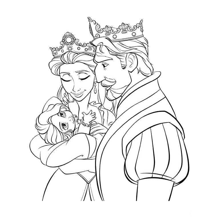 Coloriage d'une princesse avec une couronne et un paysage de fleurs