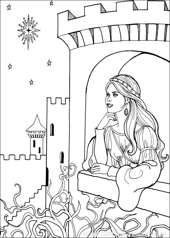 Coloriage d'une princesse dans un jardin fleuri