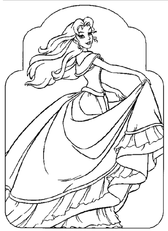 Coloriage d'une princesse dans un jardin fleuri