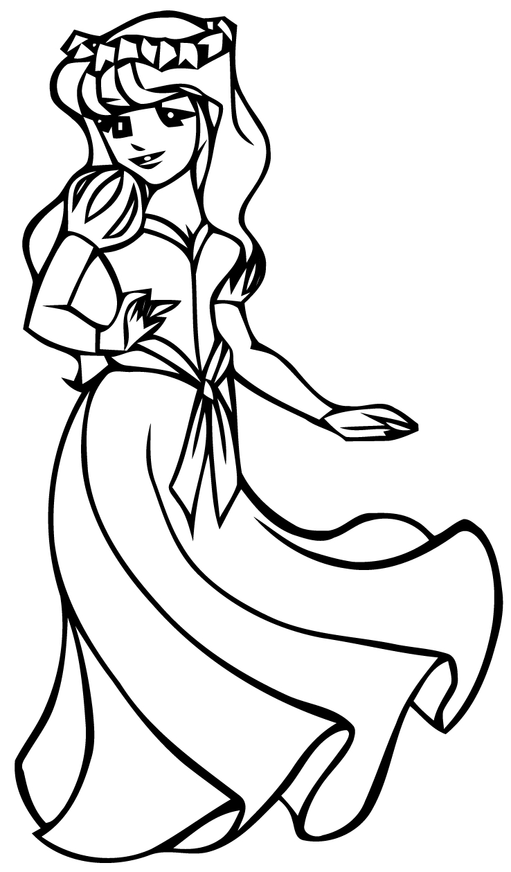 Coloriage d'une princesse dans un jardin fleuri
