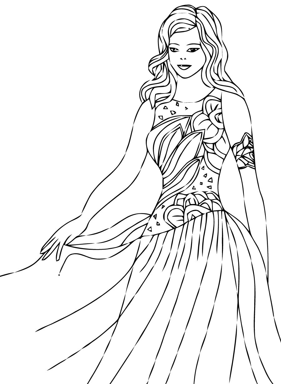 Coloriage d'une princesse dans un jardin fleuri