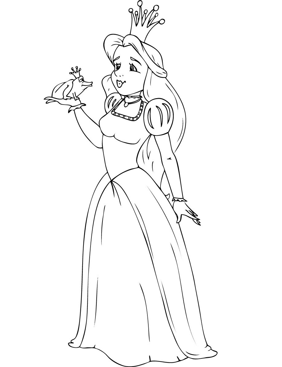 Coloriage d'une princesse avec sa robe élégante dans un cadre naturel