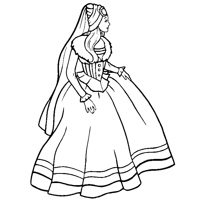 Coloriage d'une princesse entourée de fleurs et de nature