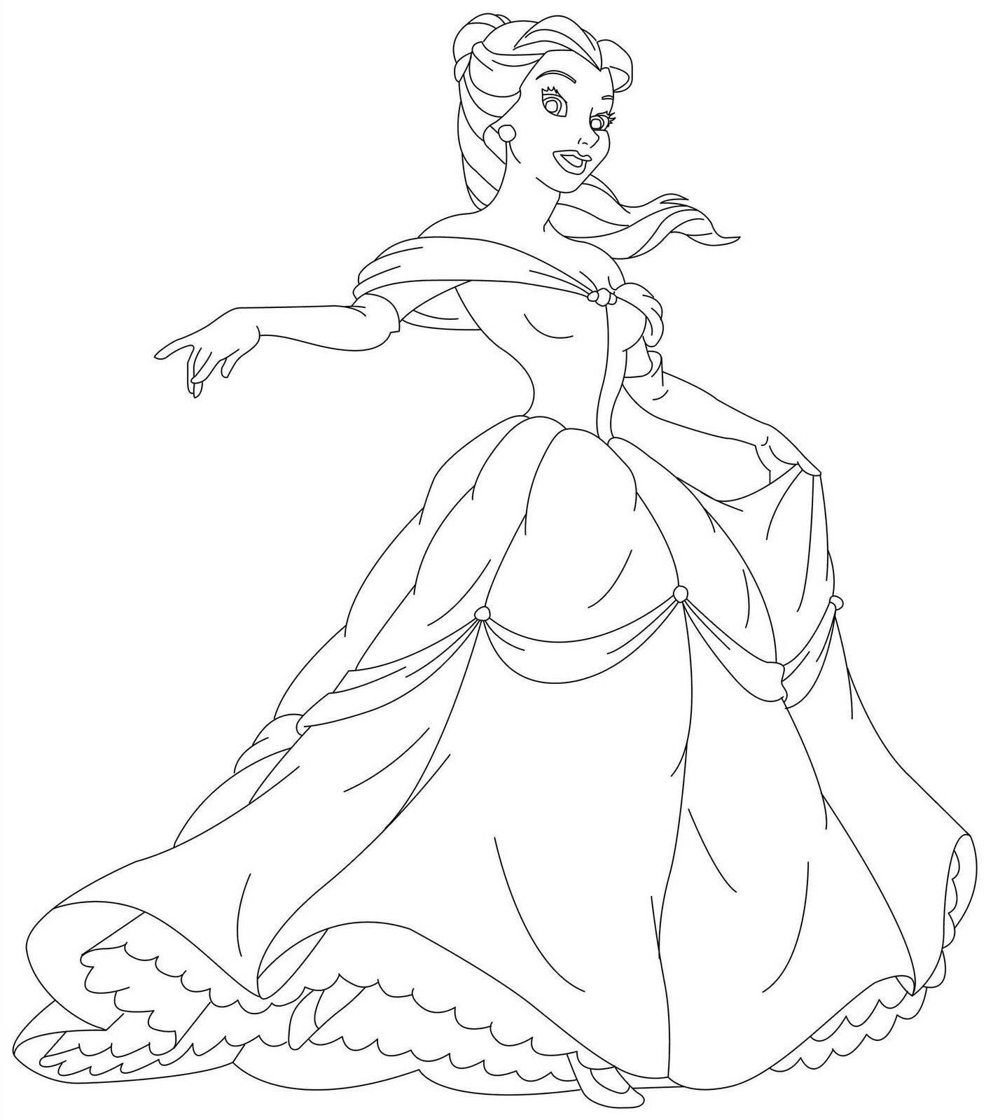 Coloriage d'une princesse dans un jardin fleuri