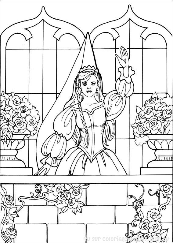 Coloriage d'une princesse dans un jardin fleuri