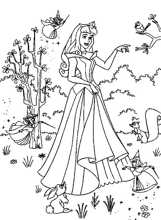 Coloriage d'une princesse dans un décor de château