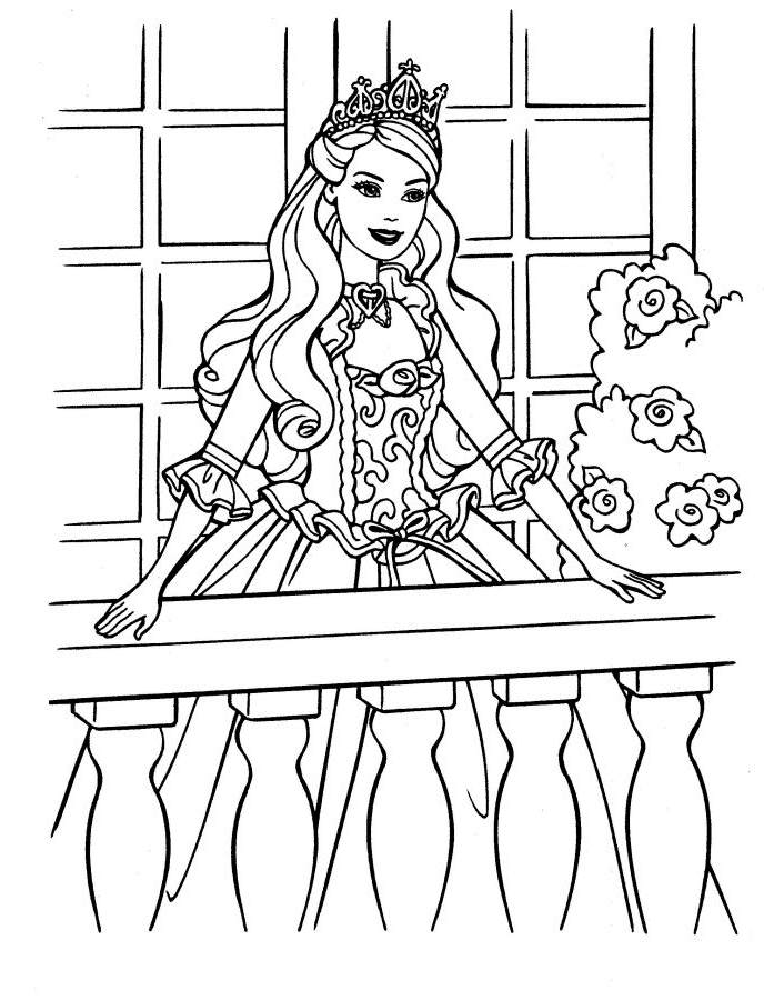 Coloriage d'une princesse au bord d'un château