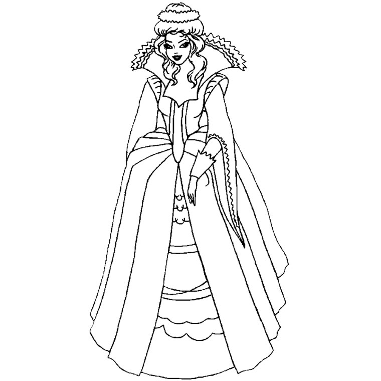 Coloriage d'une princesse au château avec son fidèle compagnon