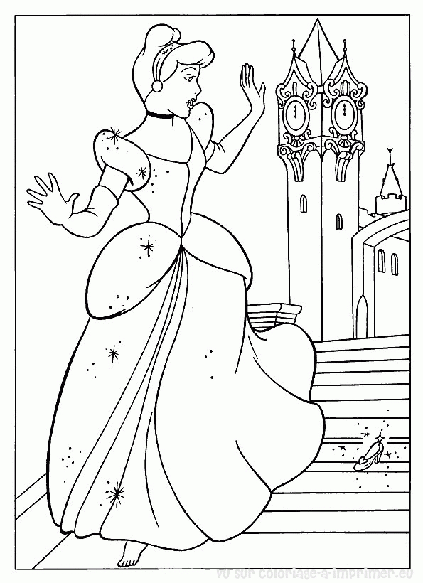 Coloriage d'une princesse dans son royaume avec un château et des fleurs