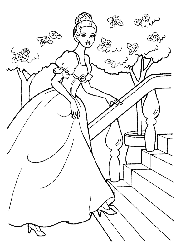 Coloriage d'une princesse en plein jardin fleuri