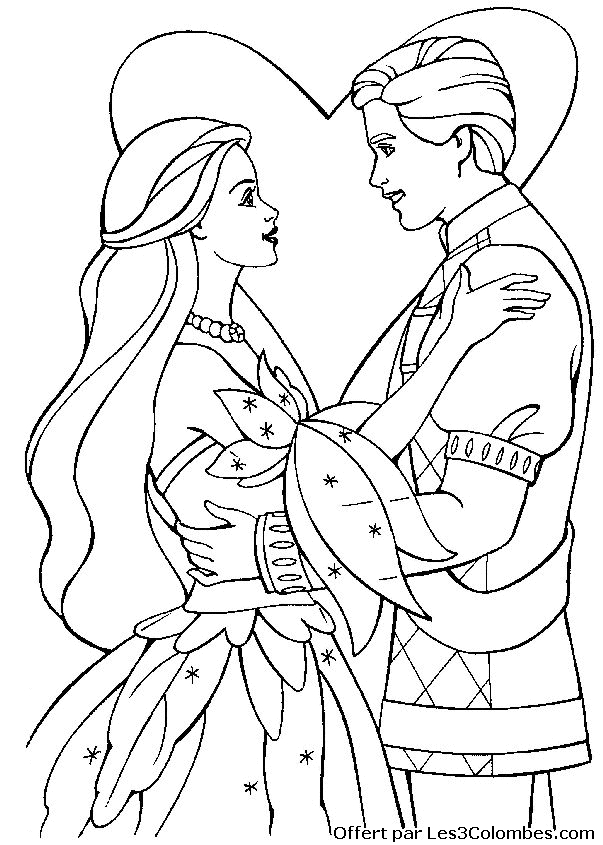 Coloriage d'une princesse avec sa robe élégante dans un jardin