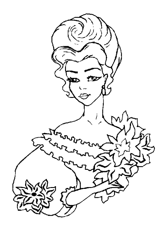 Coloriage d'une princesse vêtue d'une robe ornée dans un jardin