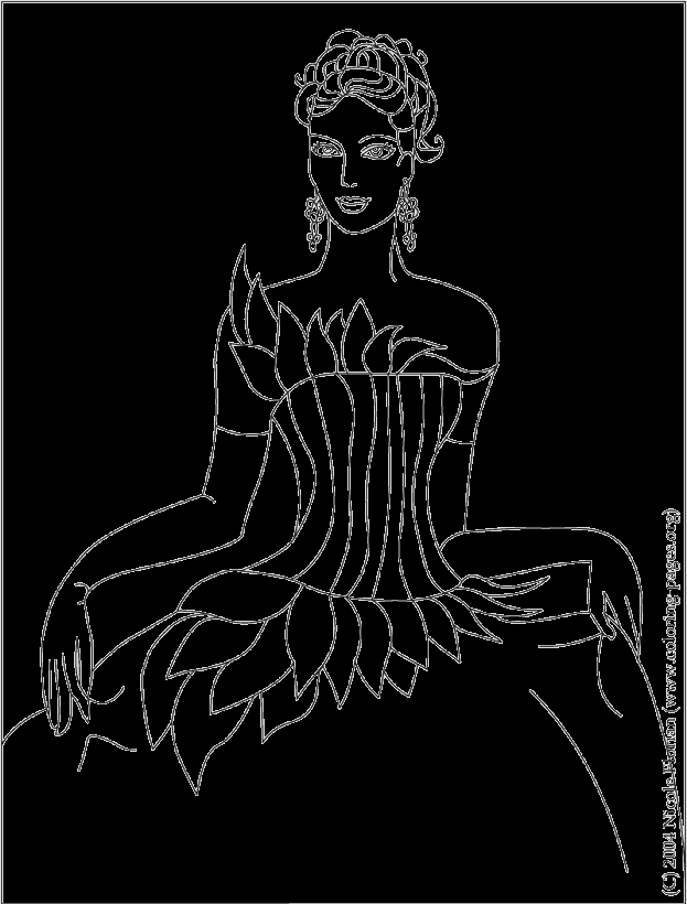 Coloriage d'une princesse dans un cadre de jardin fleuri