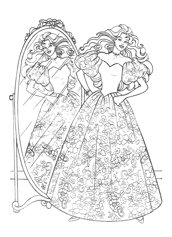 Coloriage d'une princesse dans son palais avec un regard rêveur