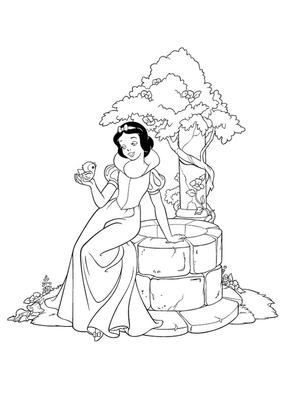 Coloriage d'une princesse avec une robe élégante dans un décor de château