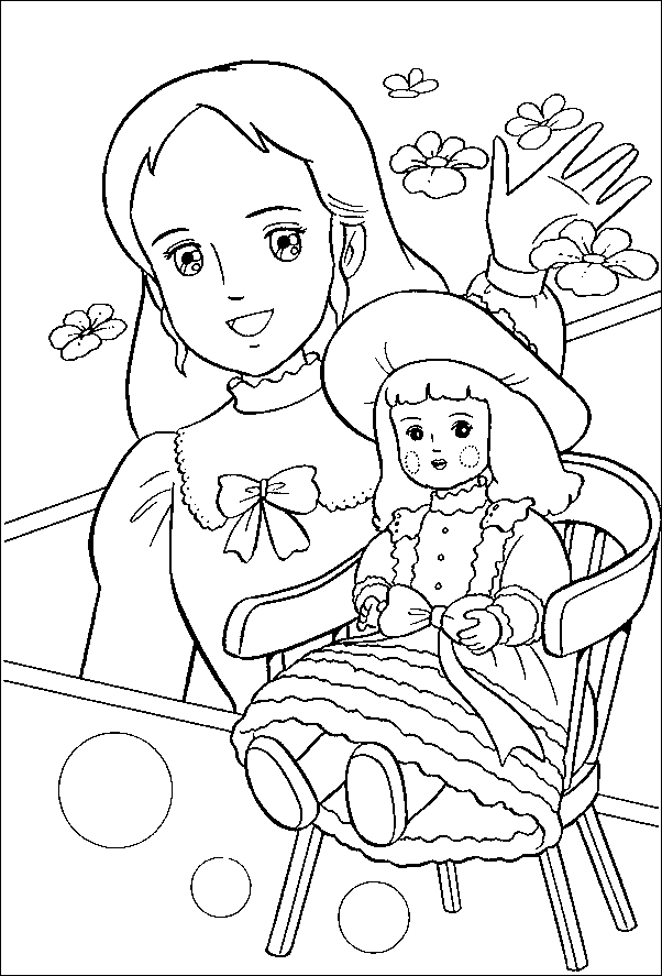 Coloriage d'une princesse dans un jardin fleuri
