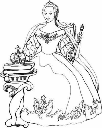 Coloriage d'une princesse dans un décor de château