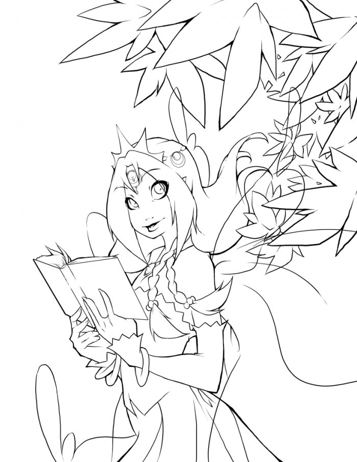 Coloriage d'une princesse dans un décor de château