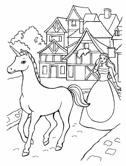 Coloriage d'une princesse au château dans un jardin fleuri