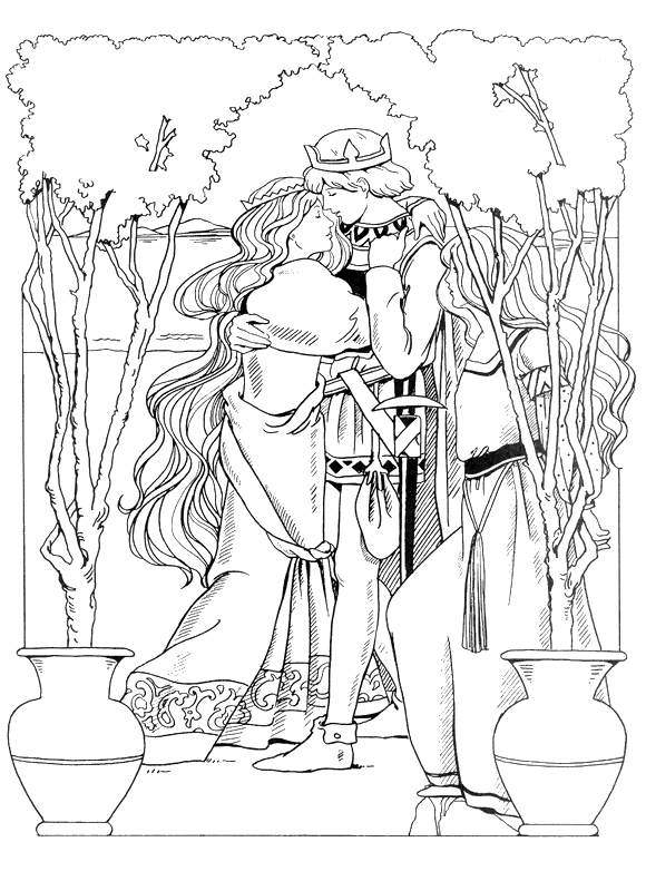 Coloriage d'une princesse dans un élégant jardin fleuri