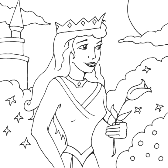 Coloriage d'une princesse dans un décor de château