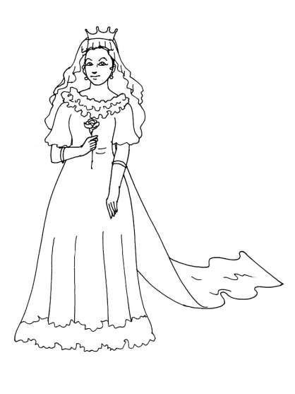 Coloriage d'une princesse dans son palais entourée de fleurs