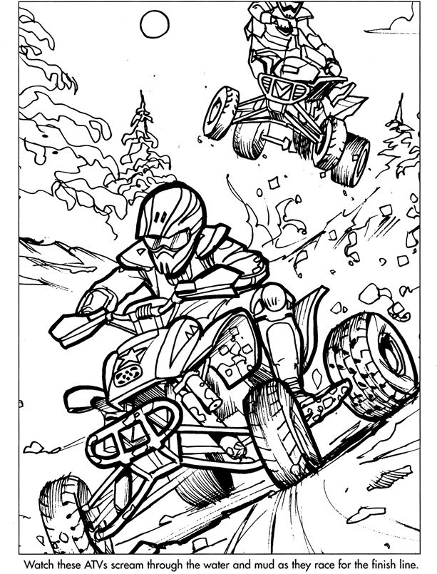 Coloriage d'un quad tout-terrain sur un terrain accidenté