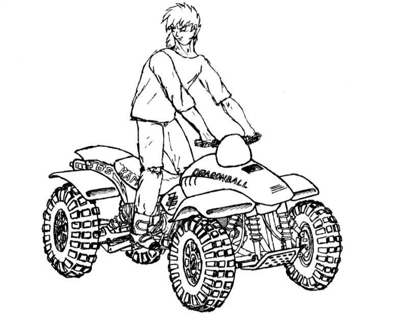 Coloriage d'un quad tout-terrain sur un sentier en pleine nature