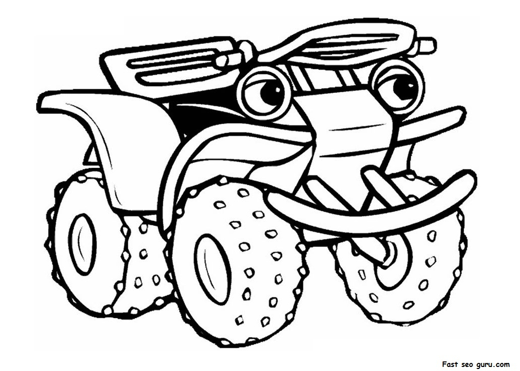 Coloriage d'un quad sur un chemin en pleine nature