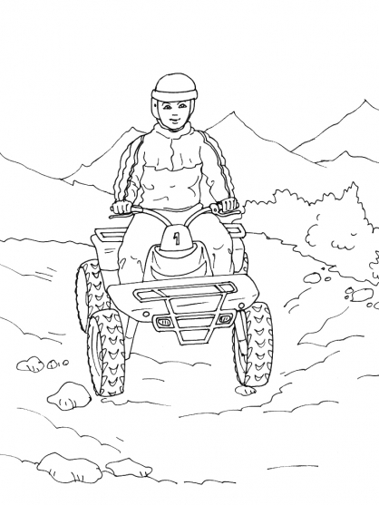 Coloriage d'un quad vtt en pleine aventure tout-terrain