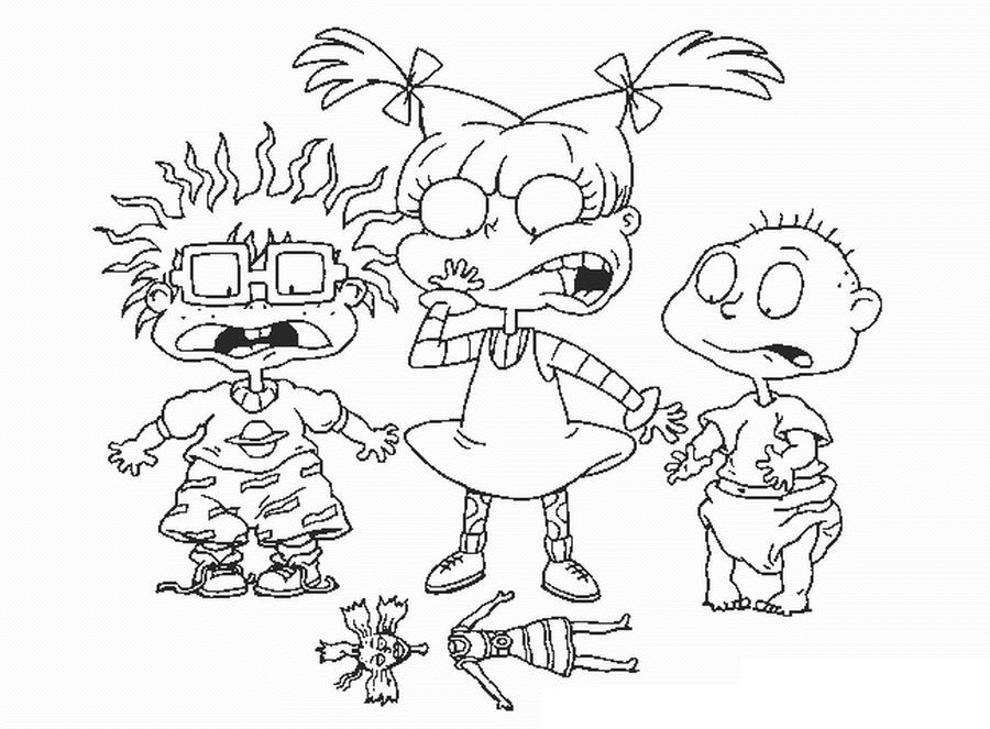 Scène de coloriage avec des personnages de Razmoket jouant dans un parc