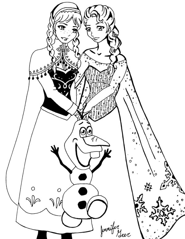 Coloriage de la Reine des Neiges avec Elsa et Anna dans un paysage hivernal