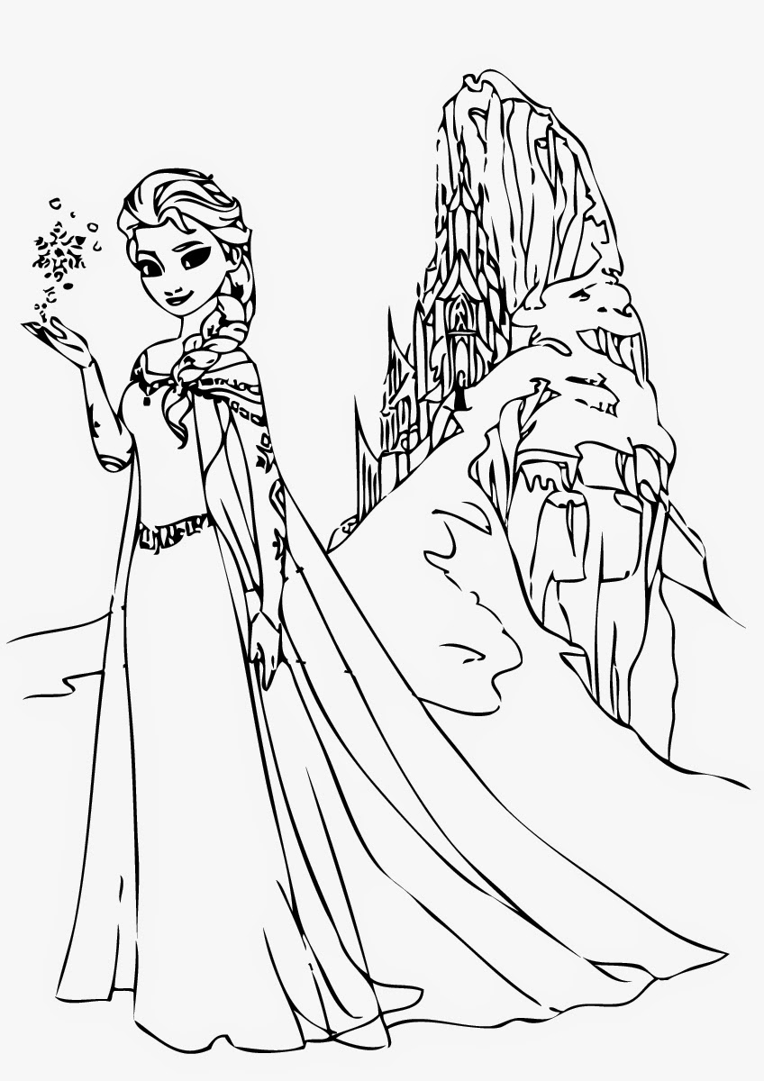 Coloriage de la Reine des Neiges avec Elsa et Anna dans un paysage hivernal