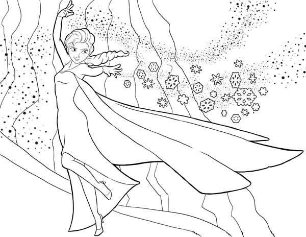 Coloriage de la Reine des Neiges avec Elsa et Anna dans un décor hivernal
