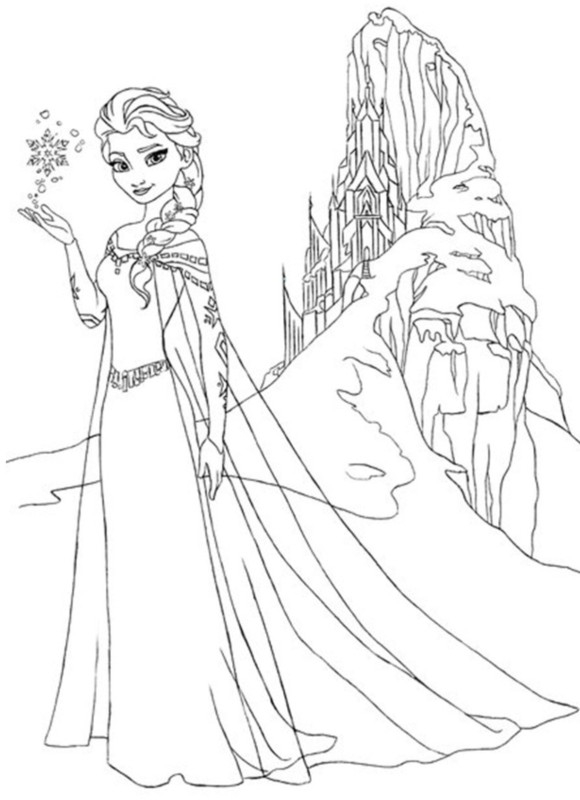 Coloriage de la Reine des Neiges avec Elsa et Anna dans un paysage hivernal