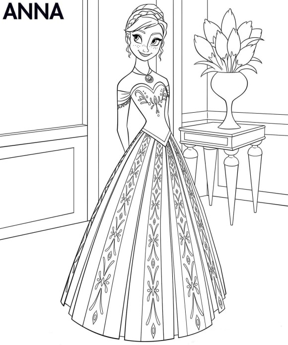 Coloriage de la Reine des Neiges avec Elsa et Anna dans un paysage hivernal