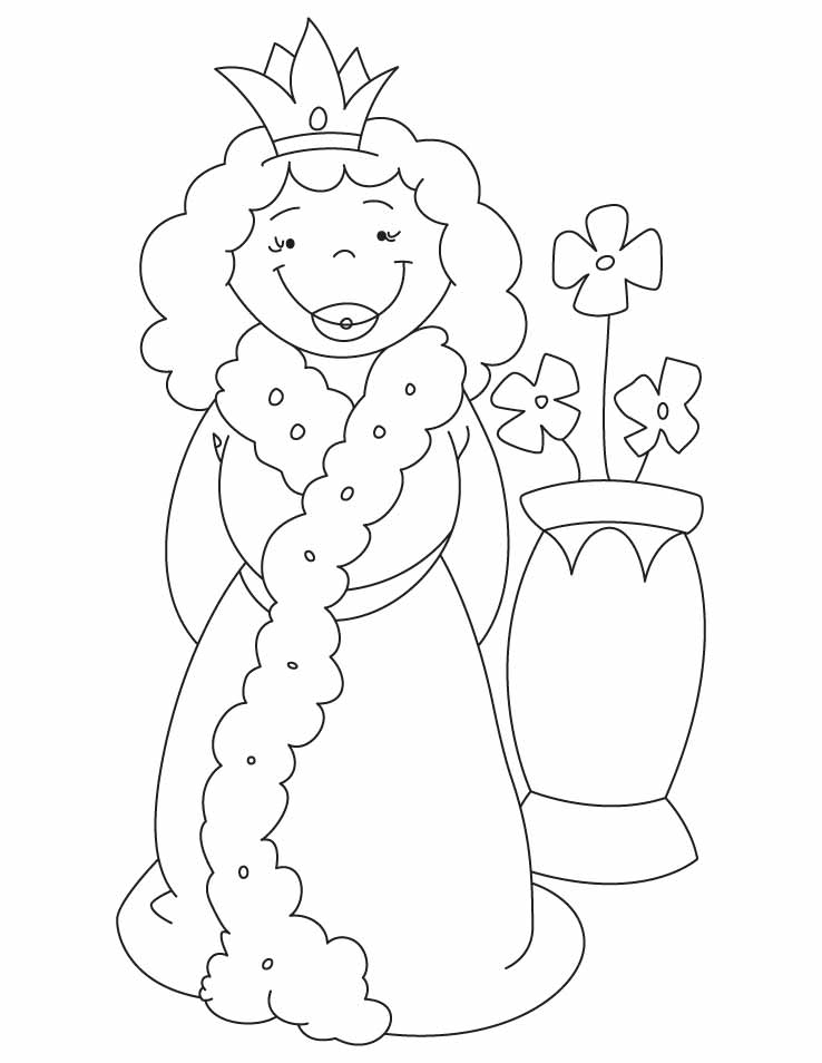 Coloriage d'une reine majestueuse dans un décor royal