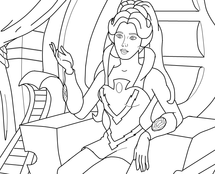 Coloriage d'une reine majestueuse dans un décor royal